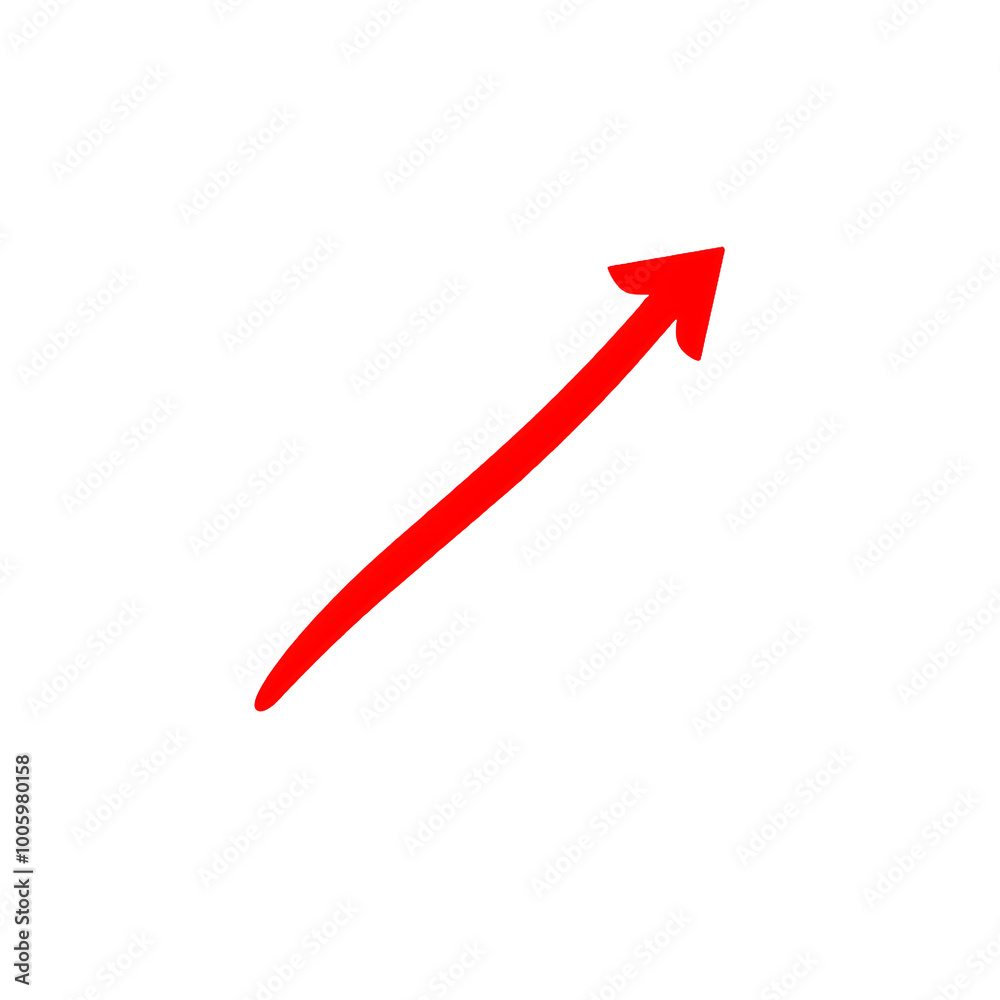 Red arrow curving upwards at an angle, isolated on transparent background, Generative AI Red arrow curving upwards at an angle, isolated on transparent background, Generative AI