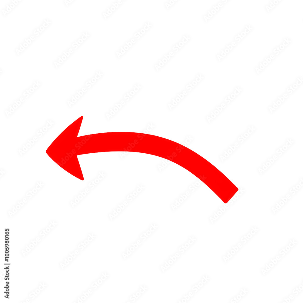 Red arrow curving to the left in a downward motion, isolated on transparent background, Generative AI Red arrow curving to the left in a downward motion, isolated on transparent background, Generative AI