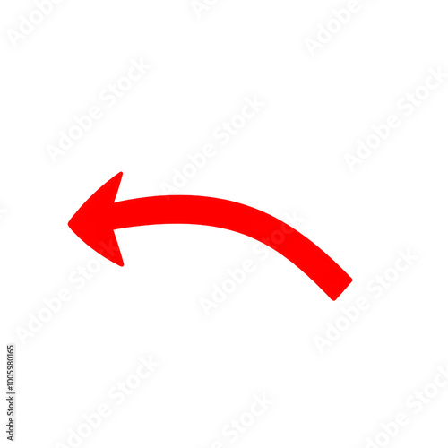 Red arrow curving to the left in a downward motion, isolated on transparent background, Generative AI photo