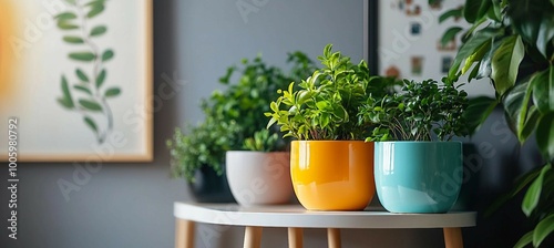 Colorful Potted Plants on a White Table