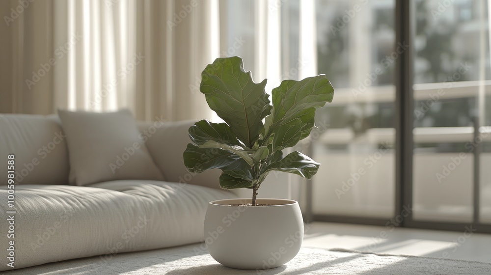 A potted plant in a bright, modern living space with natural light. A potted plant in a bright, modern living space with natural light.
