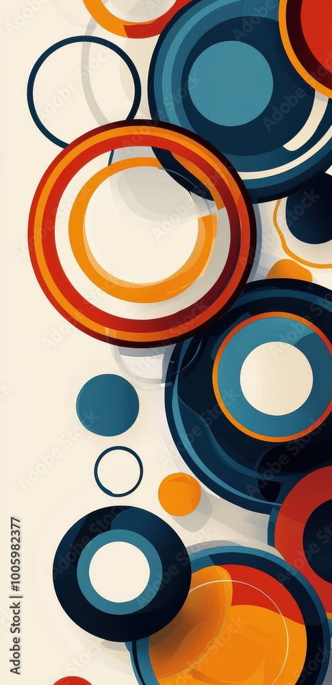 Abstract graphic design featuring overlapping colorful concentric circles on a light background for modern artistic themes Abstract graphic design featuring overlapping colorful concentric circles on a light background for modern artistic themes