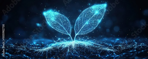 Digital plant with glowing abstract network leaves in a futuristic  graphic design