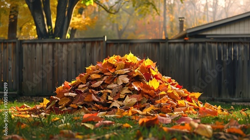 A cone-shaped pile of vibrant autumn leaves