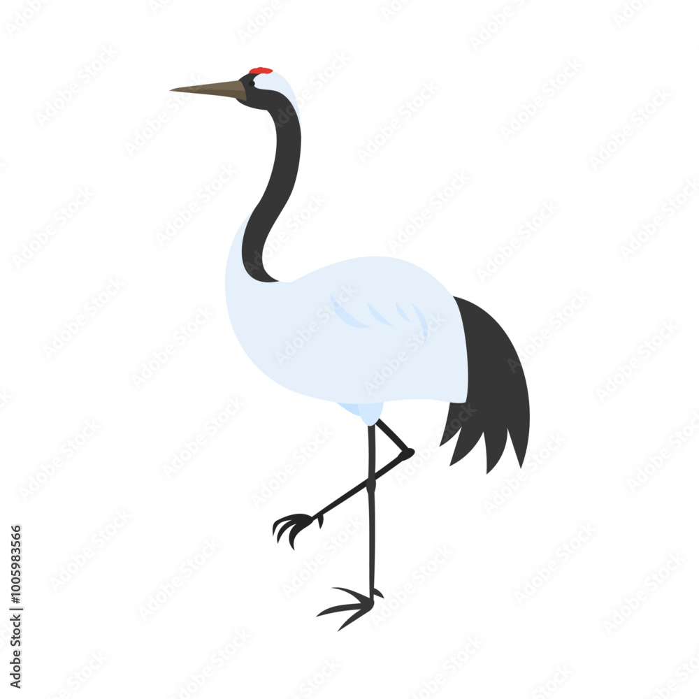 Fototapeta premium タンチョウヅル。フラットなベクターイラスト。 Red-crowned crane (manchurian crane). Flat vector illustration.