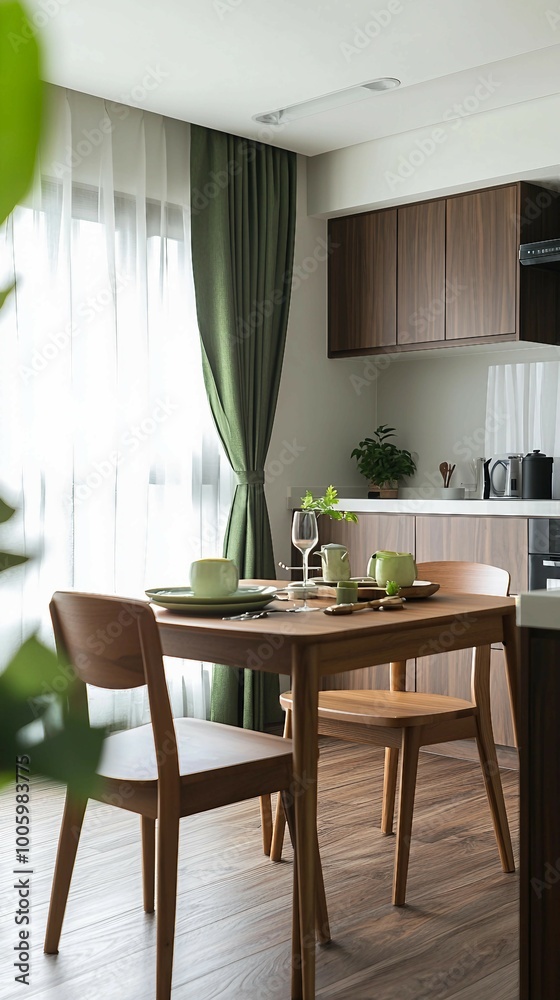 Modern Kitchen Dining Area with Wooden Table and Chairs Modern Kitchen Dining Area with Wooden Table and Chairs