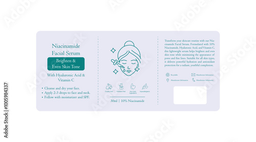 Vector Label for Niacinamide Facial Serum for Skin Brightening