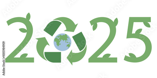 2025 Christmas and New year. Eco and recycle. Vector illustration.