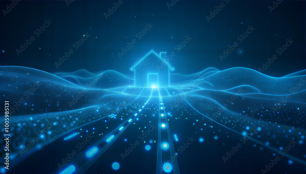 Smart home automation concept with smooth lines and connected dots in blue and gray tones Smart home automation concept with smooth lines and connected dots in blue and gray tones