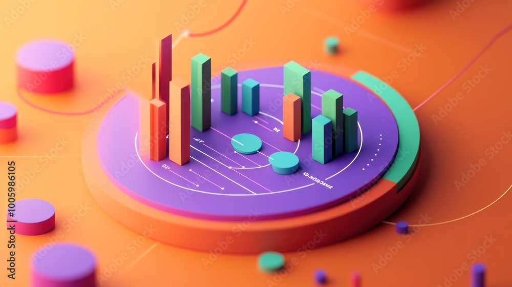 3D bar graph visualization on a colorful background, representing data analysis. 3D bar graph visualization on a colorful background, representing data analysis.