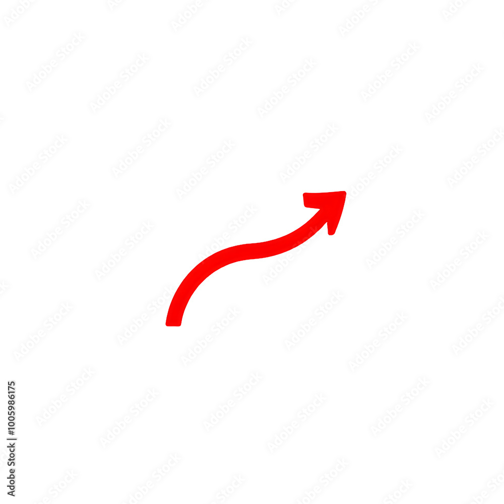 Curved red arrow pointing upwards to the right, isolated on transparent background, Generative AI Curved red arrow pointing upwards to the right, isolated on transparent background, Generative AI