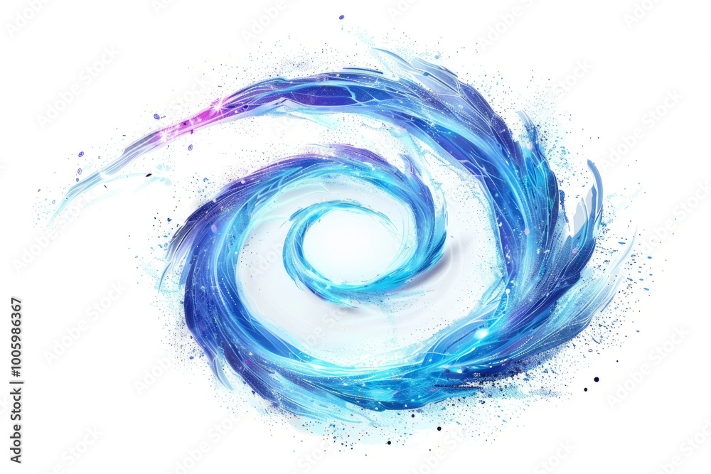 Fototapeta premium Dynamic magical whirlwind, representing a powerful enchantment spell, on a clean white background.