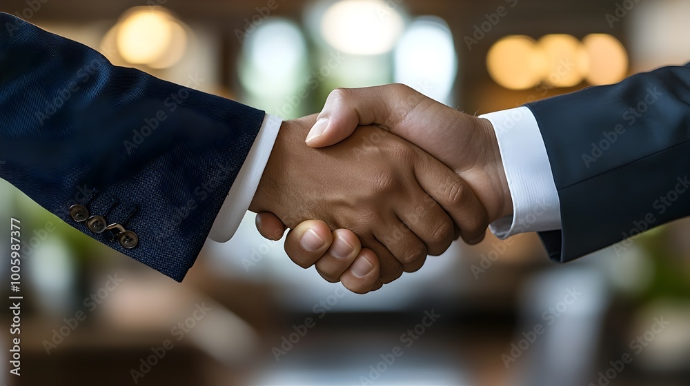 Two Professionals Shaking Hands After Successful Business Agreement in Corporate Office Setting Two Professionals Shaking Hands After Successful Business Agreement in Corporate Office Setting