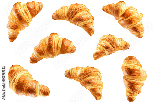 croissant falling at different angles, creating a sense of movement and energy.