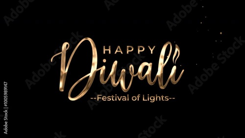 Happy Diwali Lettering Text animation in gold color. Beautiful Animated Handwritten for celebrating Diwali Festival of Lights. High Quality 4K Video