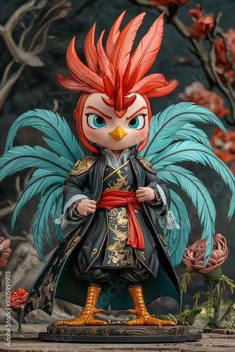 Rooster Figurine in Traditional Chinese Clothing
