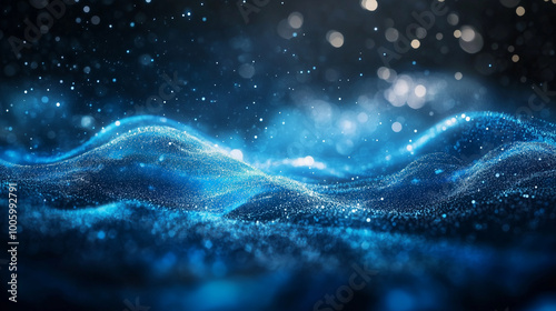 Blue glow particle abstract bokeh background

