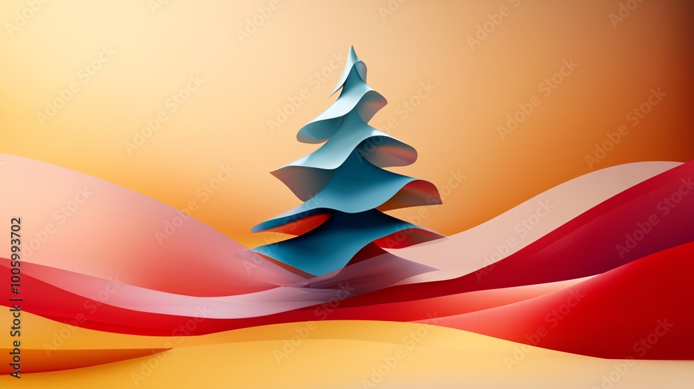 Obraz premium Abstract Christmas tree with colorful flowing shapes