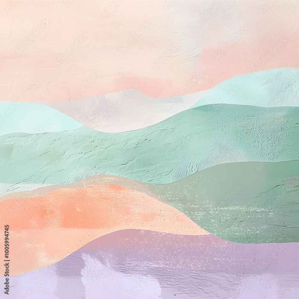 Fototapeta premium Peaceful pastel toned abstract composition featuring delicate layered gradients in soothing shades of mint lilac and peach enhanced with organic textural accents