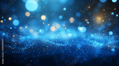 Blue glow particle abstract bokeh background
 photo