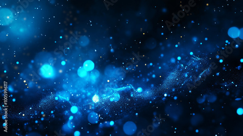 Blue glow particle abstract bokeh background
 photo