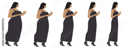 Conceptual fat overweight obese female vs slim fit healthy body after weight loss or diet on white background banner. A  fitness, nutrition or obesity, health shape illustration vector as silhouettes