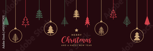 hanging christmas tree and gift decoration greeting card vector illustration