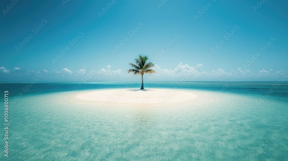 A small, tropical island surrounded by turquoise waters, with lush green palm trees and white sand beaches under a bright blue sky. A small, tropical island surrounded by turquoise waters, with lush green palm trees and white sand beaches under a bright blue sky.