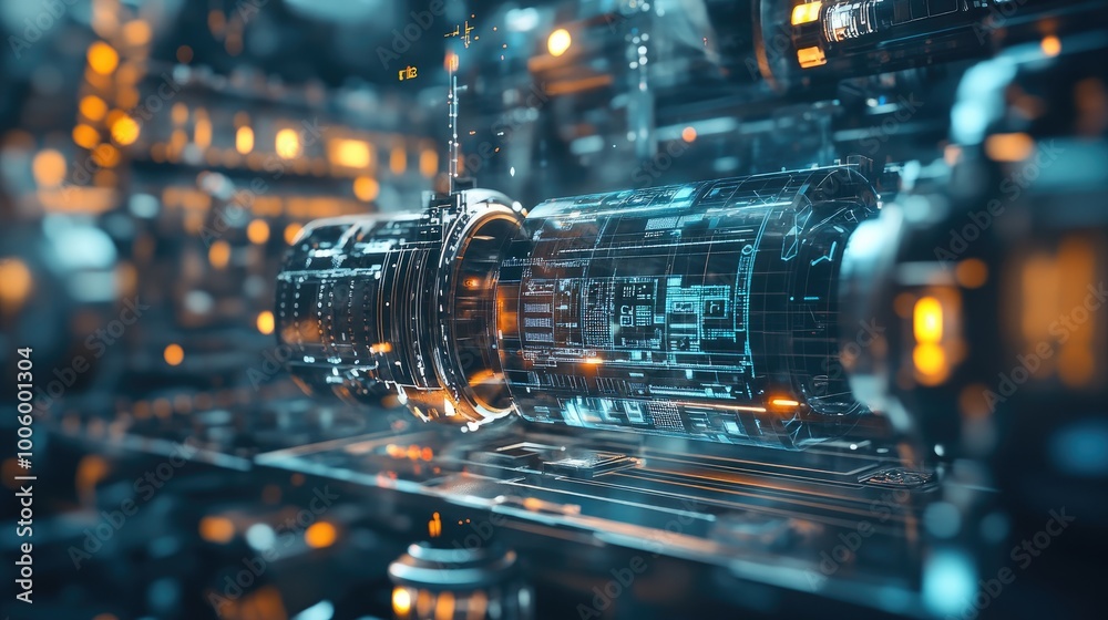 A futuristic digital interface transforming into a 3D physical model, representing digital transformation in manufacturing and prototyping. A futuristic digital interface transforming into a 3D physical model, representing digital transformation in manufacturing and prototyping.