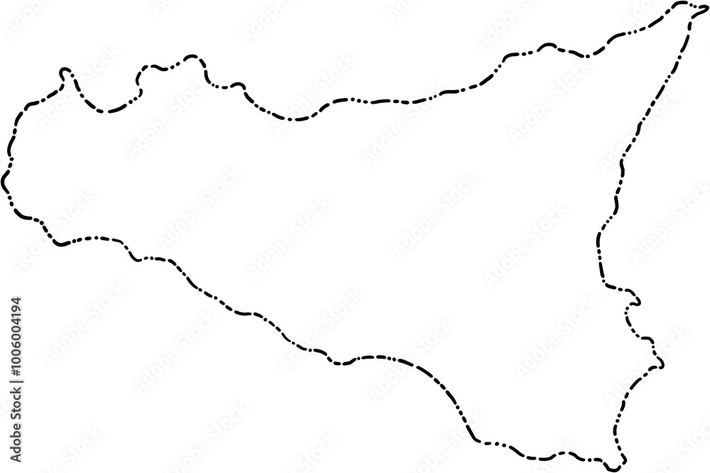 dash line doodle freehand drawing of sicily island map. dash line doodle freehand drawing of sicily island map.