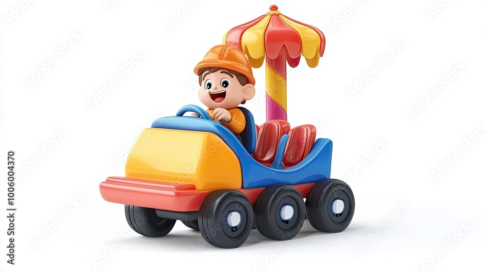 Cartoon Boy Driving a Colorful Bumper Car with an Umbrella Cartoon Boy Driving a Colorful Bumper Car with an Umbrella