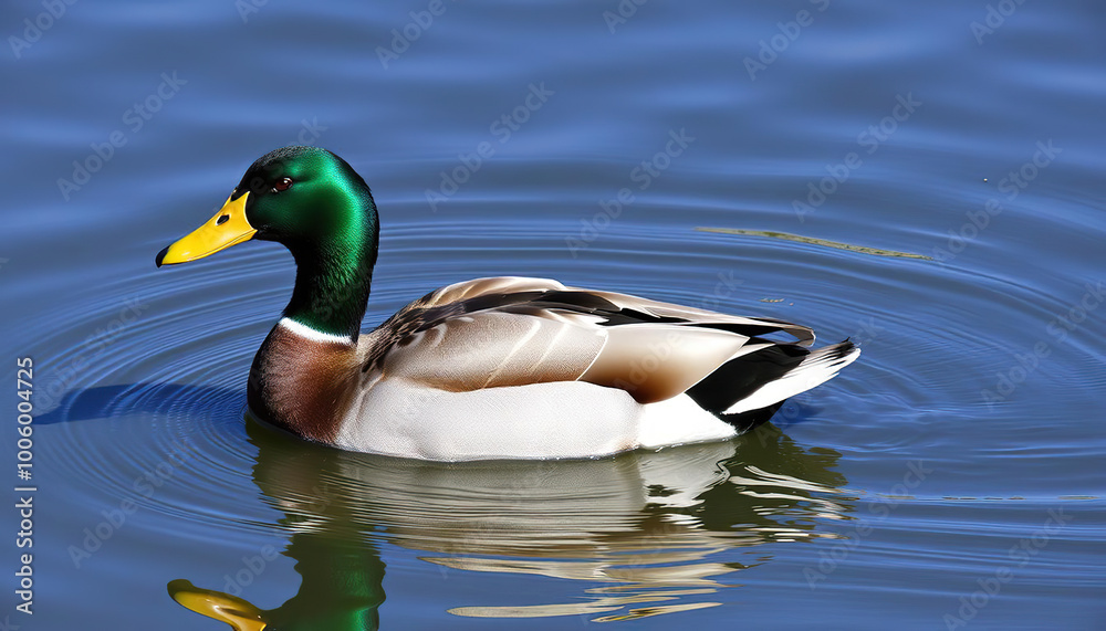 Fototapeta premium Single Duck Swimming in a Peaceful Pond