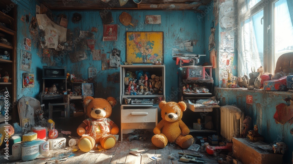 Abandoned Child s Room with Teddy Bears and Toys Abandoned Child s Room with Teddy Bears and Toys