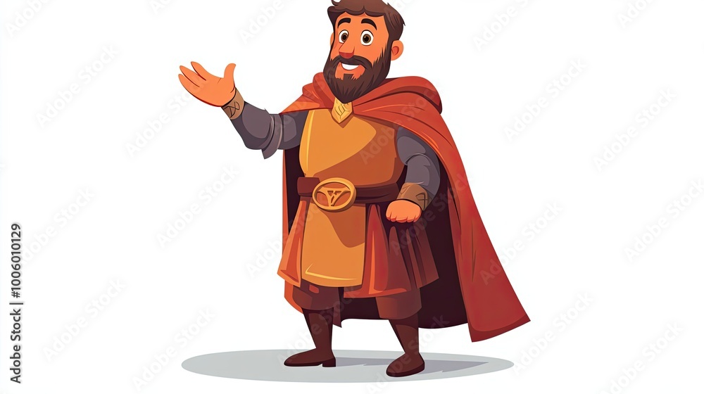 Cartoon Illustration of a Smiling Man Wearing a Red Cape and Gold Armor Cartoon Illustration of a Smiling Man Wearing a Red Cape and Gold Armor