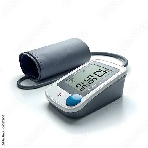 Sleek Modern Digital Blood Pressure Monitor with Bold Readings and Cuff on Clean White Background