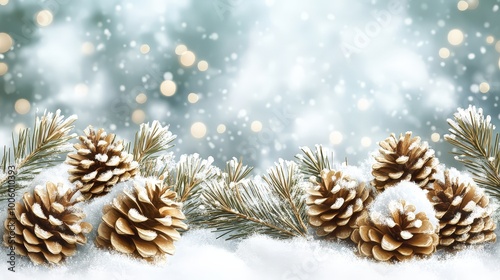 Wallpaper Mural Winter Scene with Pinecones and Snow Background Torontodigital.ca