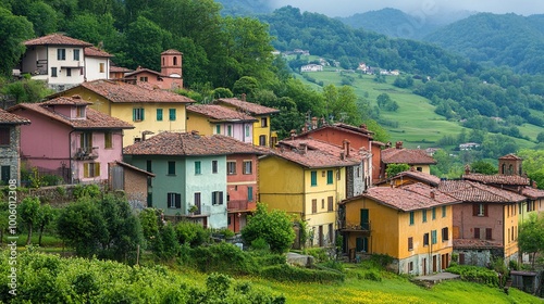 Wallpaper Mural Colorful Village Amidst Lush Green Hills Torontodigital.ca