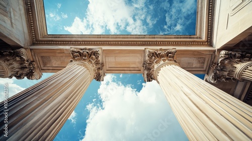 A dynamic shot of a historic courthouse or government building, symbolizing heritage photo