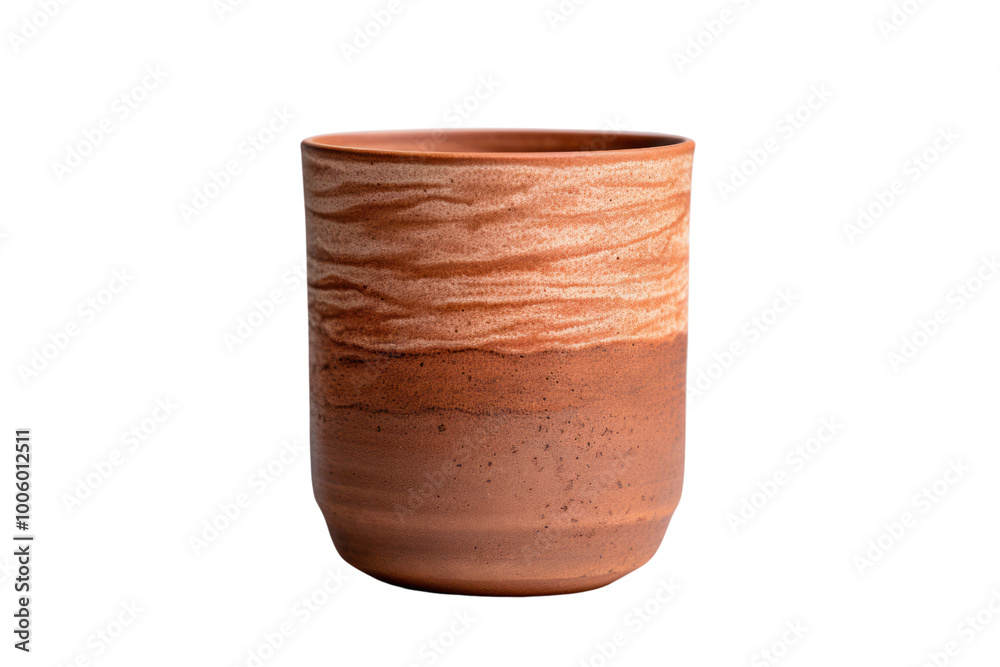 Handcrafted clay cup featuring a natural, earthy tone and simple design isolated on a white background Handcrafted clay cup featuring a natural, earthy tone and simple design isolated on a white background