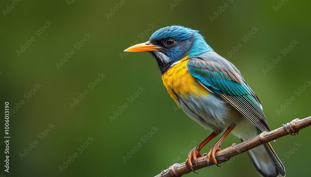 Obraz premium Orange and Black Feathered Bird on a Tree Branch