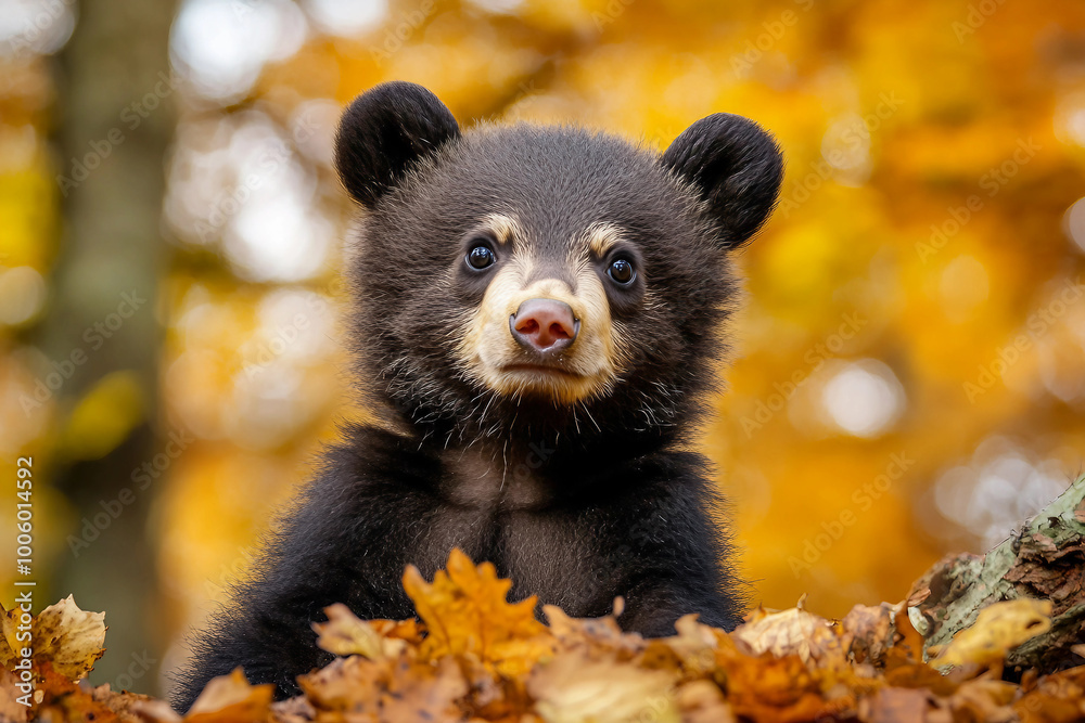 Obraz premium Autumn wood with little bear generated Ai image