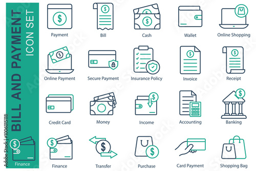 Payment icon set. line icon style. icon related to bill and payment. payment, bill, bash, wallet, and more. business element vector illustration