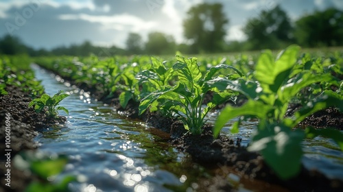 Watering Crops in a Field