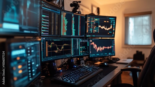 Stock Market Analysis Workstation Multi Monitor Setup Charts Data Trading Finance I