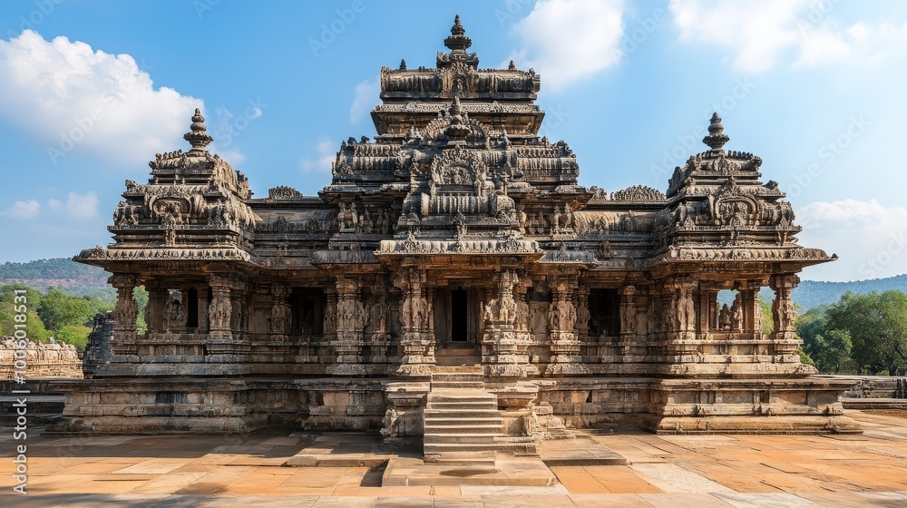 A stunning temple with traditional architectural features, including ornate carvings and tiered roofs A stunning temple with traditional architectural features, including ornate carvings and tiered roofs