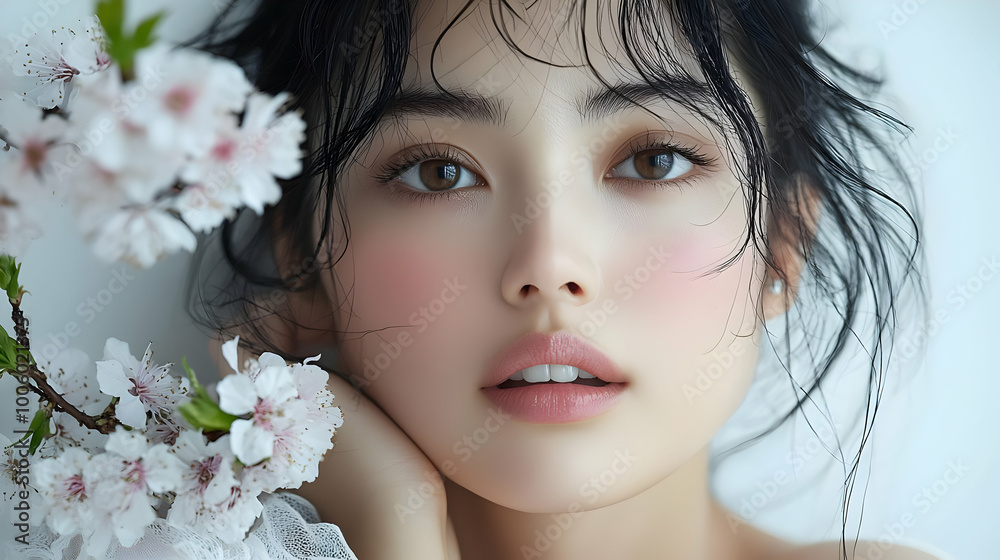 Soft, Elegant Portrait with Delicate Blossoms Soft, Elegant Portrait with Delicate Blossoms