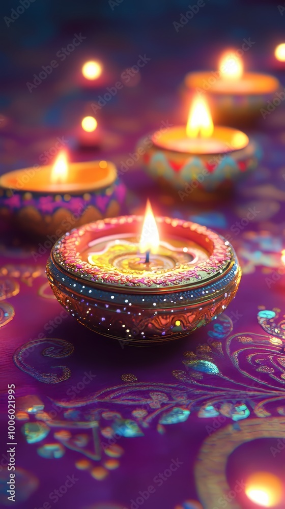 High-angle perspective of Diwali props with candles High-angle perspective of Diwali props with candles