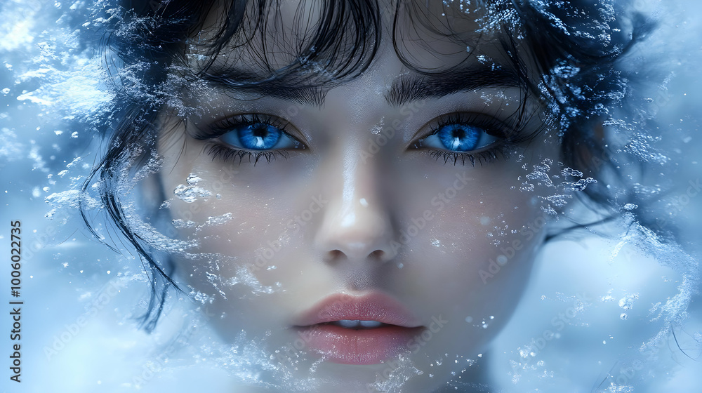 Frozen Beauty: A Woman's Face Glimmering Through Ice Frozen Beauty: A Woman's Face Glimmering Through Ice