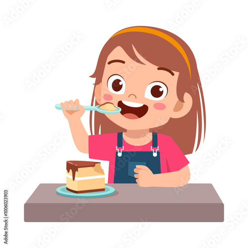 happy cute little kid eat a birthday cake