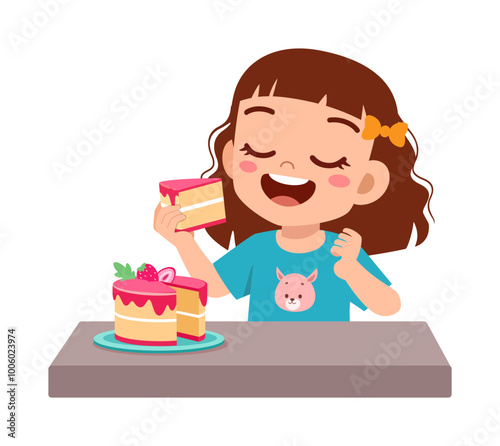 happy cute little kid eat a birthday cake